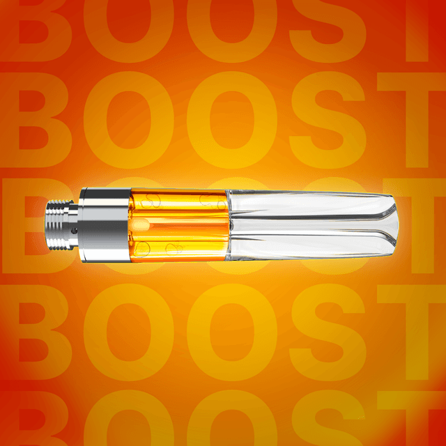 CBD Vape Cartridge mit goldenem Öl auf orangefarbenem Hintergrund, optimiert für schnelle Wirkung und intensiven Geschmack.