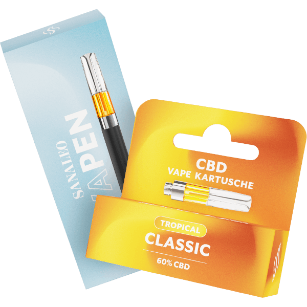 Sanaleo CBD Vape Kartusche und Stift, Tropical Classic, 60% CBD, in attraktiver Verpackung. Ideal für effizienten CBD-Gebrauch, perfekt für Kunden, die nach hochwertigen Alternative suchen.