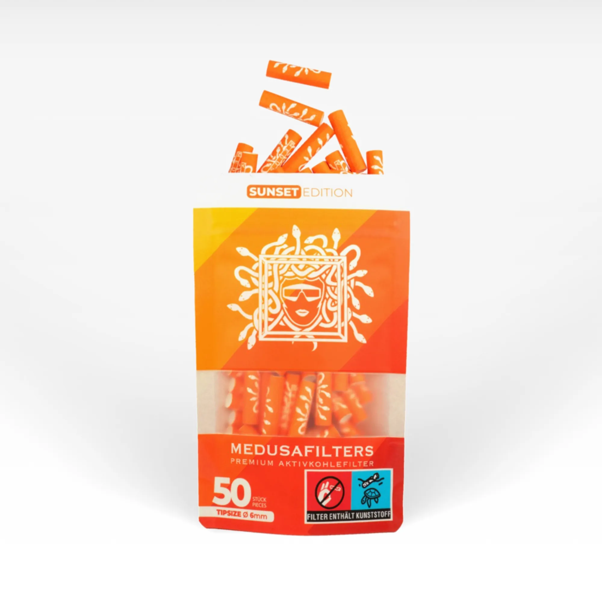 Orangene Medusafilters Packung mit Aktivkohlefiltern, 50 Stück, Tipgröße Ø6mm