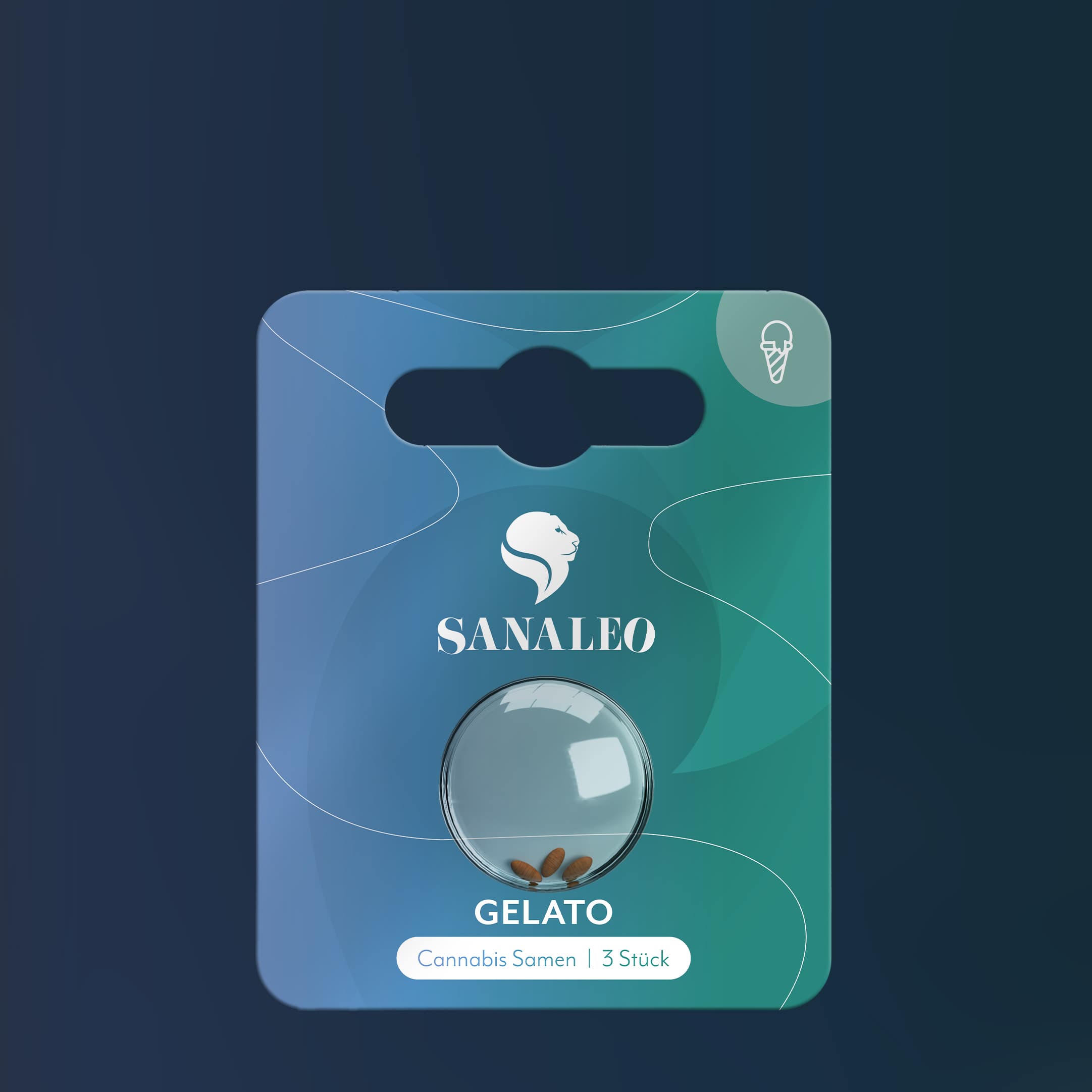 Blaues Sanaleo Paket Blue Dream mit 3 sichtbaren Cannabis-Samen im Blister