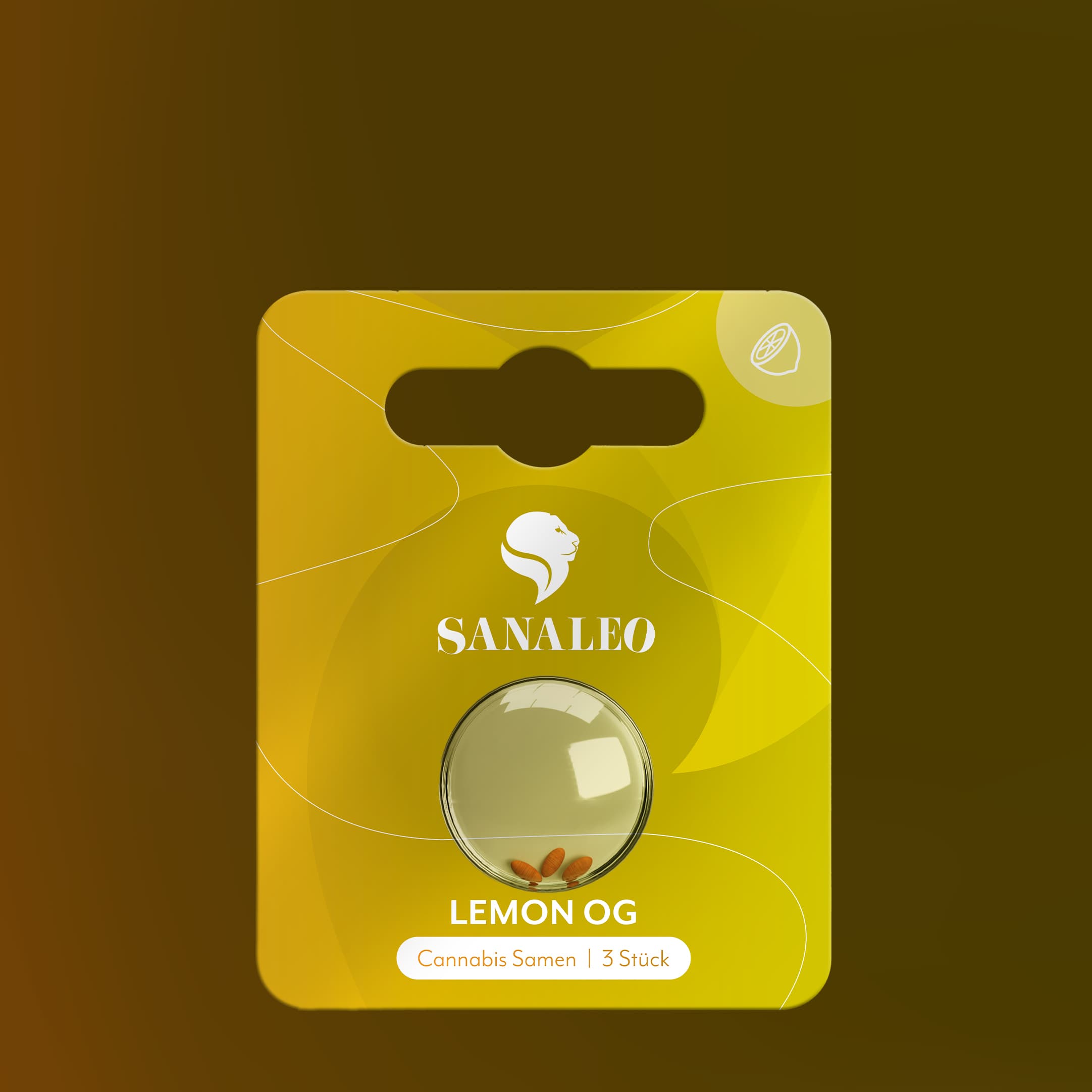 Sanaleo Lemon OG Cannabis Samen Verpackung mit Sichtfenster, 3 Samen