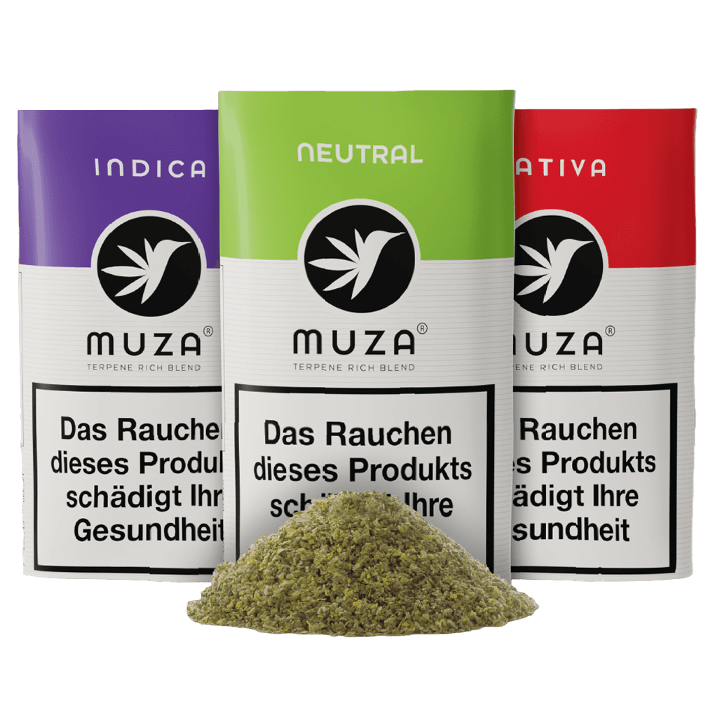 MUZA Herbal Set mit Indica, Neutral und Sativa, Drehunterlage, Longpapes und Kräutermischung