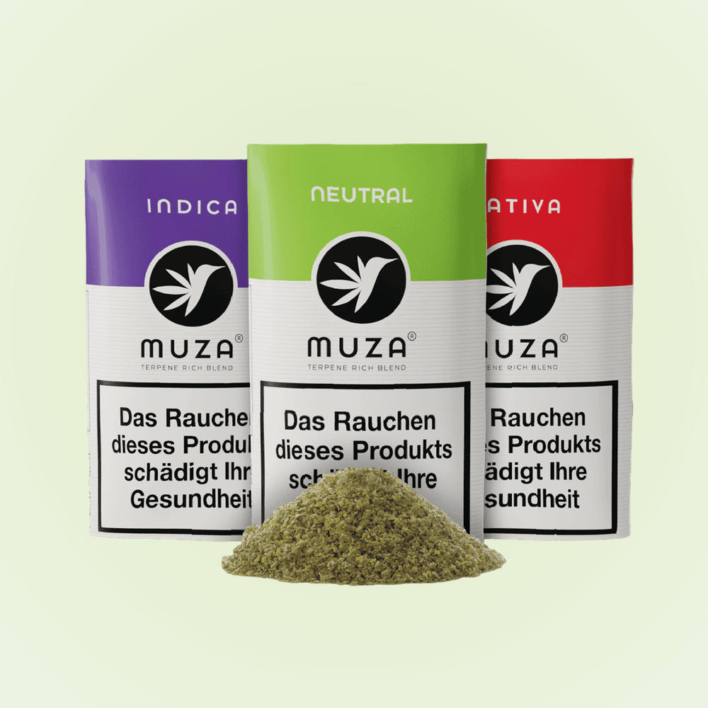 MUZA Herbal Set mit Indica, Neutral und Sativa, Drehunterlage, Longpapes und Kräutermischung
